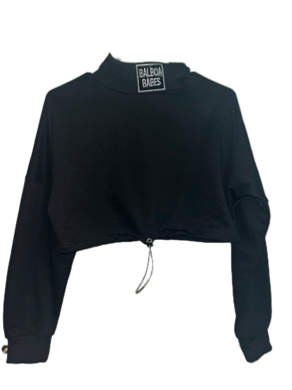 Black Cropped Drawstring Pullover with pants set